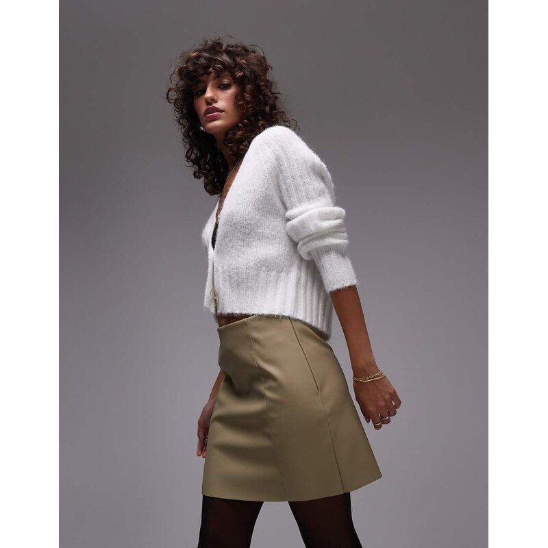 Topshop faux leather co-ord mini skirt in sage-Green