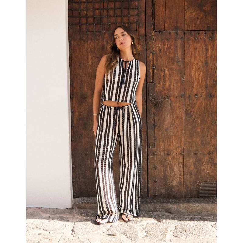 4th & Reckless x Luana Barron crochet knit wide leg beach