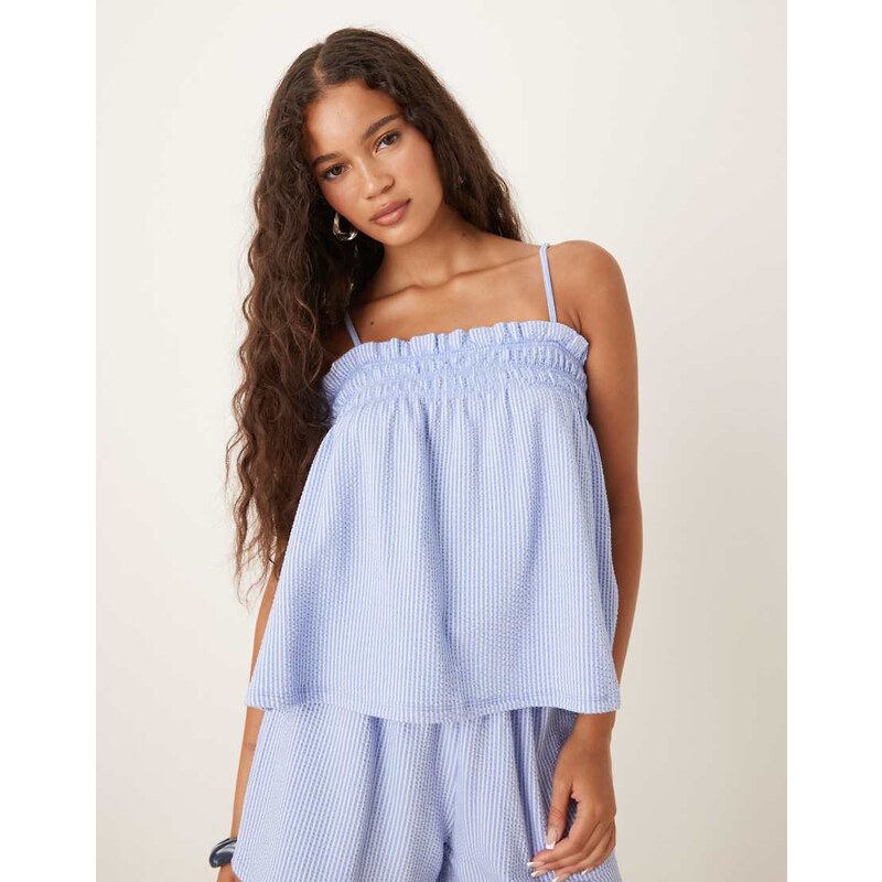 Gina Tricot co-ord textured smock singlet top in blue stripe