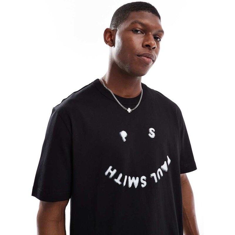 PS Paul Smith regular fit happy print logo t-shirt in black
