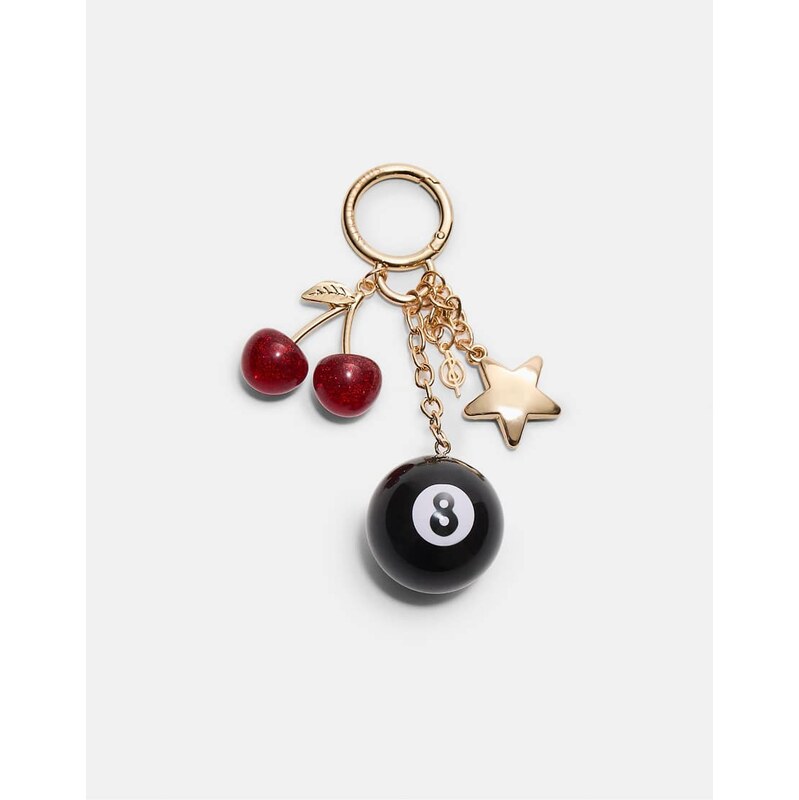 Stradivarius Number 8 charm key ring in black 107282005