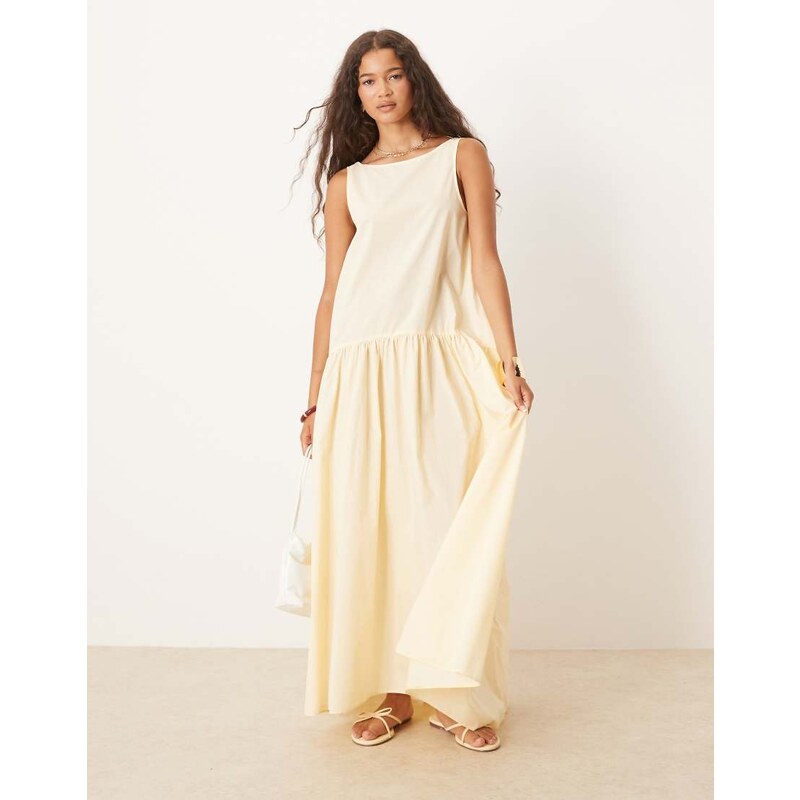ASOS DESIGN drop waist cotton maxi dress in buttermilk-Yellow