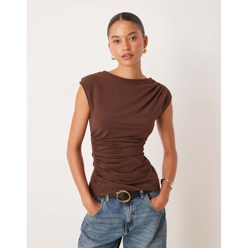 ASOS DESIGN cotton ruched tank top in chocolate-Brown