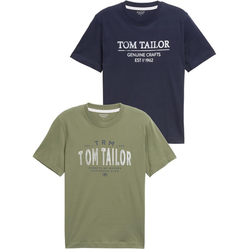 TOM TAILOR Tričko marine modrá / khaki / offwhite