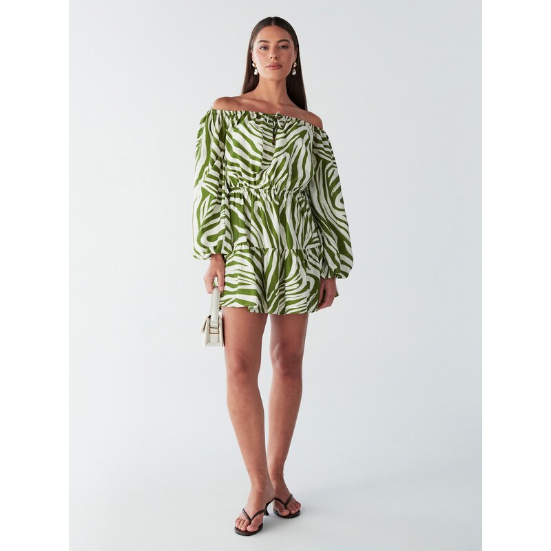 BWLDR Šaty BRIA MINI DRESS olivová / bílá