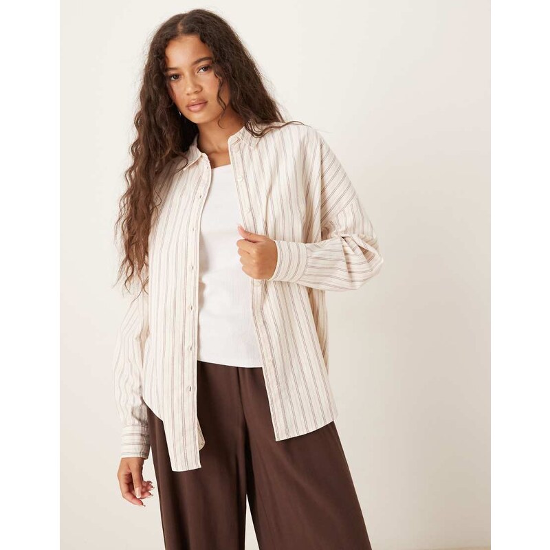 AWARE oversized boyfriend fit oxford shirt in cream with burgundy 107289003