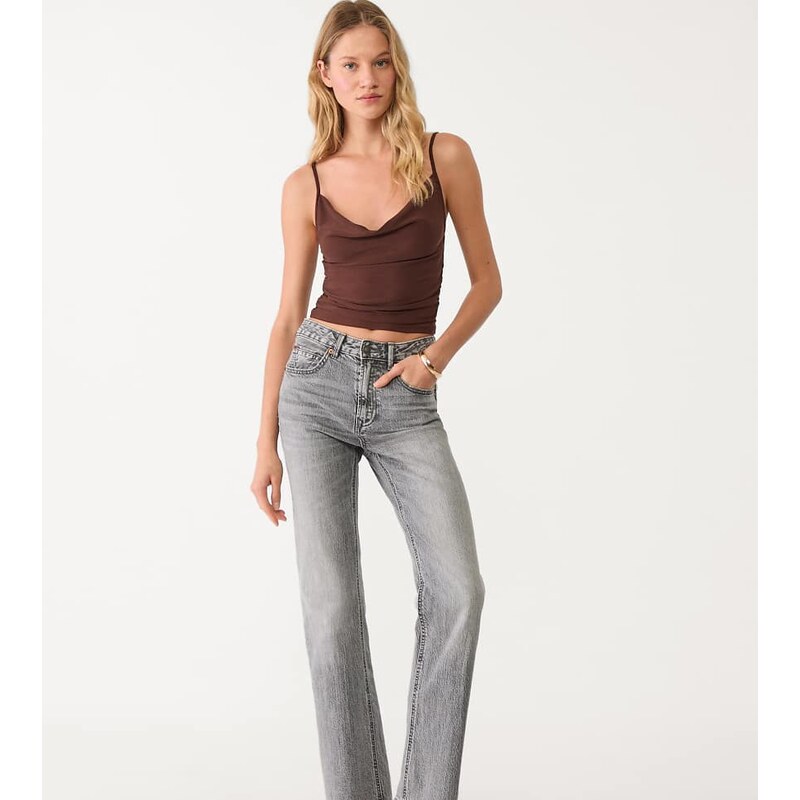Stradivarius Petite d98 straight-leg vintage effect jeans in medium 107307686
