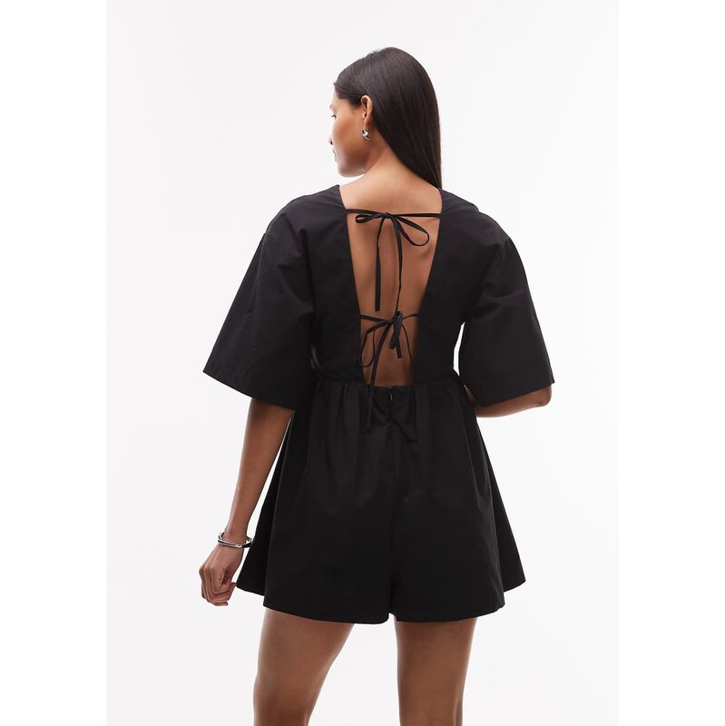 Topshop deep v playsuit in black