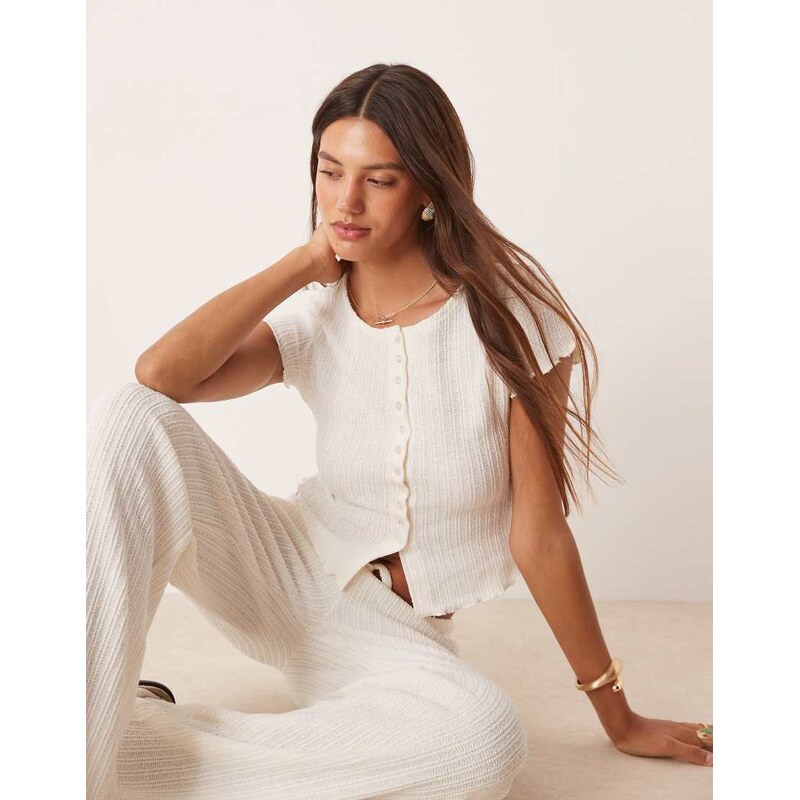 ASOS DESIGN co-ord crochet button through short sleeve top in