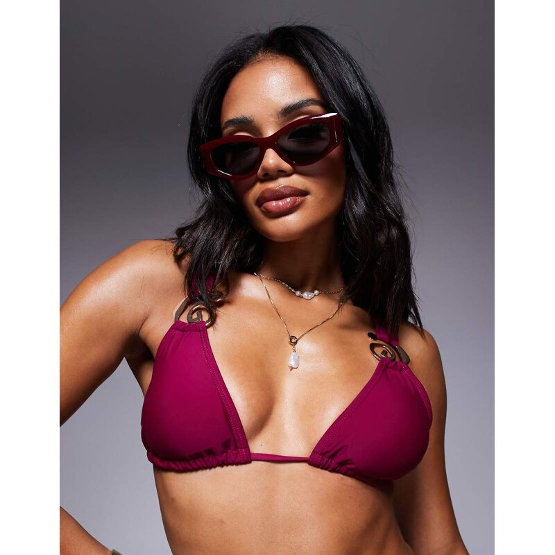 Moda Minx bikini top with shell detail in berry-Red 107300925
