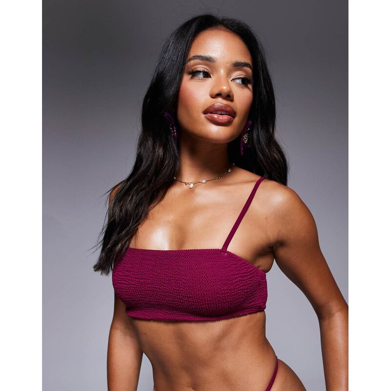 Moda Minx bralet scrunch bikini top in berry-Red 107300926