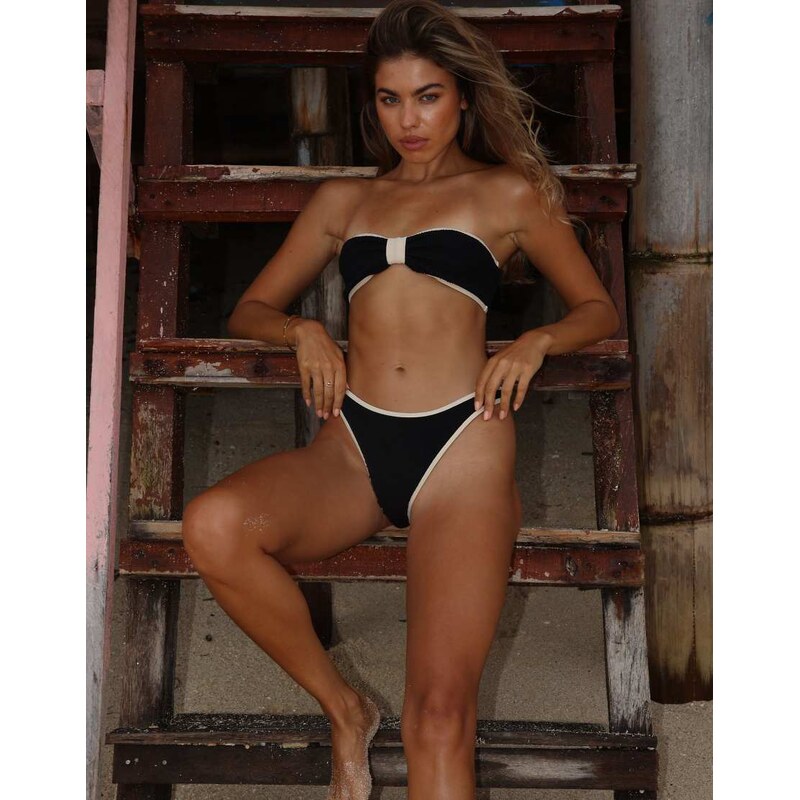 Moda Minx scrunch contrast binding knot front bandeau bikini top