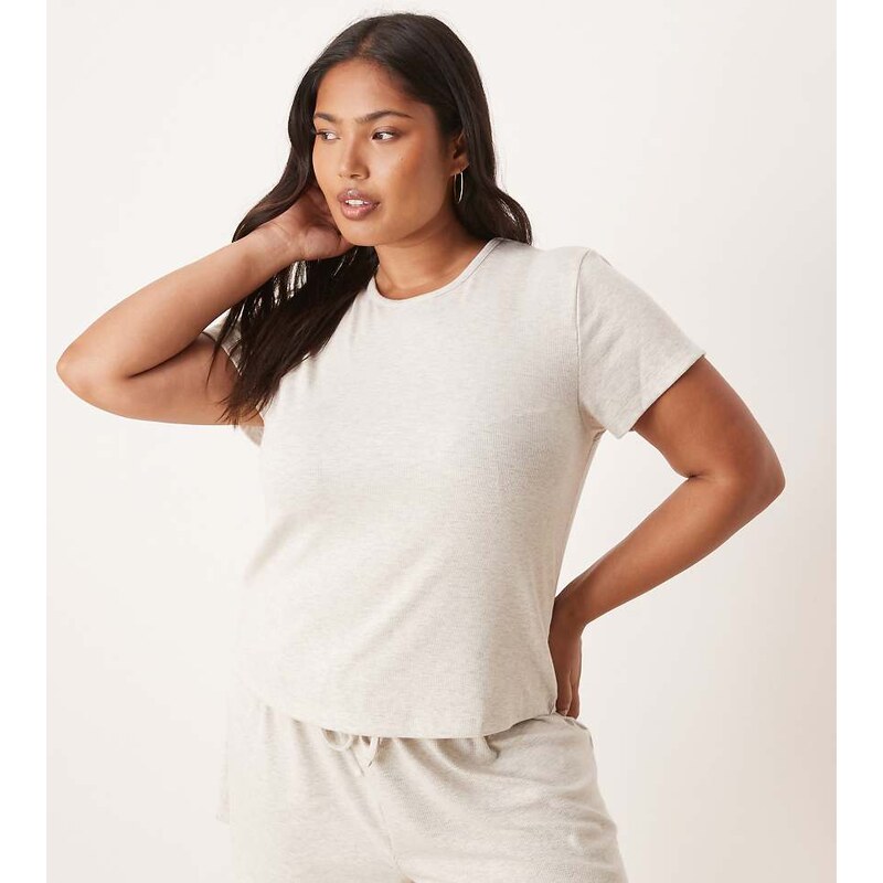 ASOS Curve ASOS DESIGN Curve mix & match rib oversized pyjama tee with 107876984