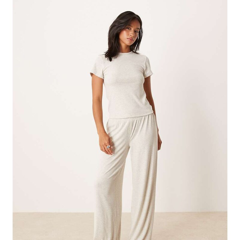 ASOS Petite ASOS DESIGN Petite mix & match rib pyjama trouser in beige 115511402