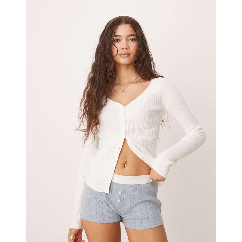 ASOS DESIGN knitted v neck button through top in white