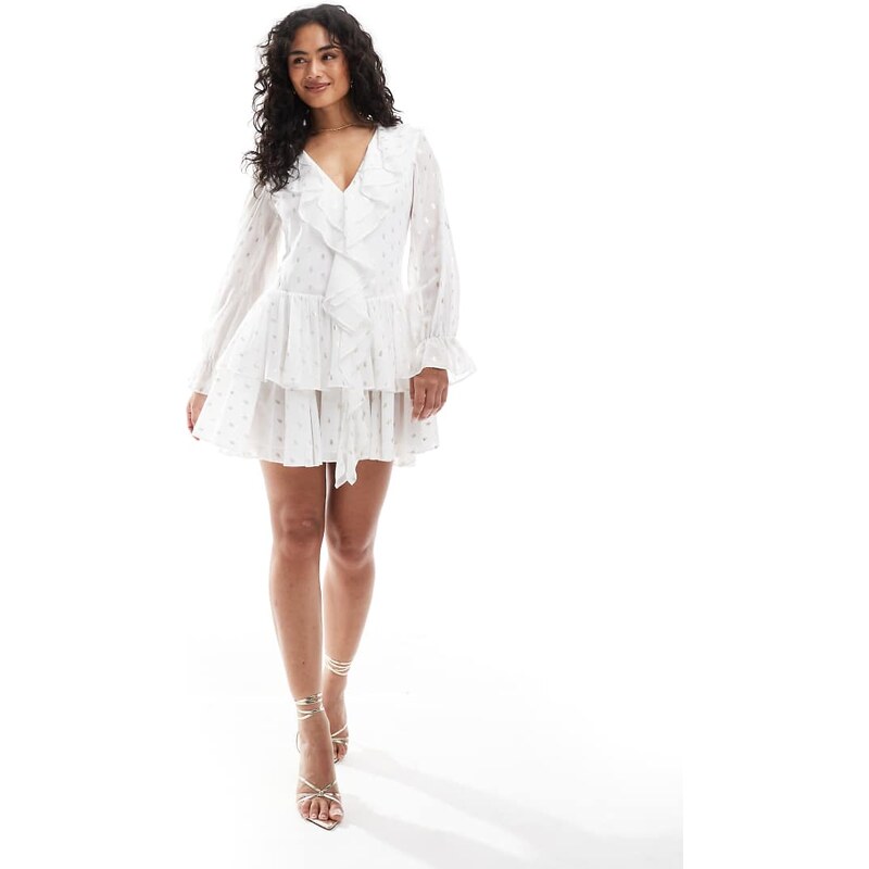 TFNC tiered mini dress with ruffle detail in cream-Neutral