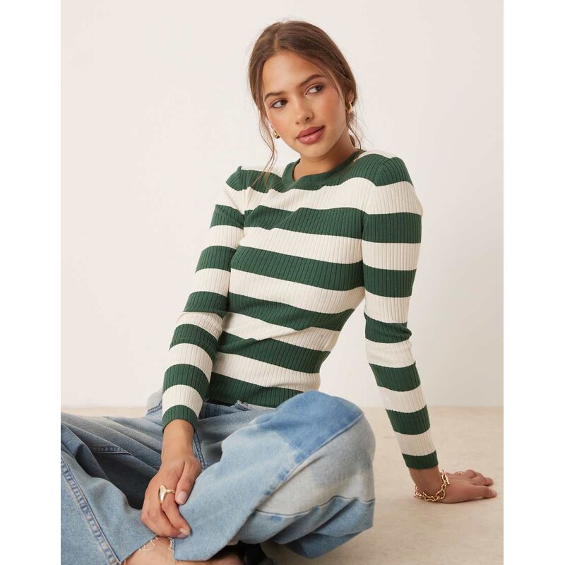 JDY round neck stripe jumper in green stripe