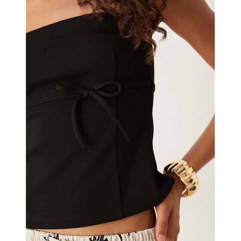 ASOS DESIGN jersey twill tie waist bandeau top in black