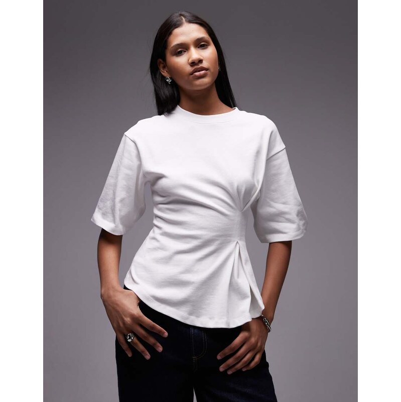 Topshop cinch waist structured tee in white 107302726