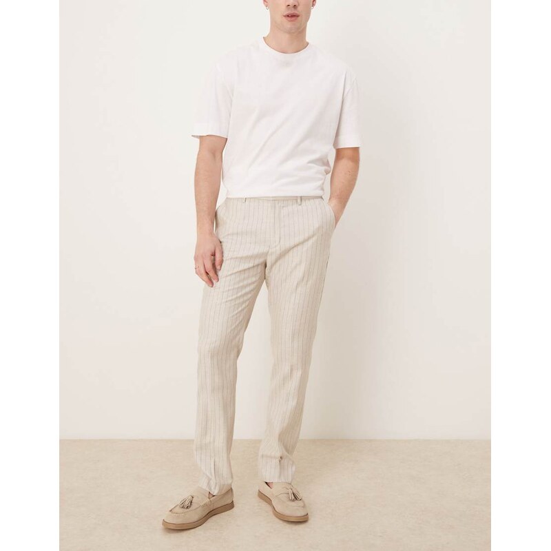 ASOS DESIGN smart slim fit linen blend trousers in cream