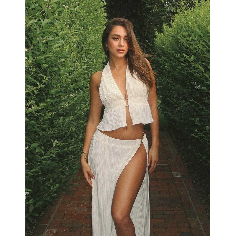 4th & Reckless x Luana Barron plisse halterneck gold hardware detail 111138960