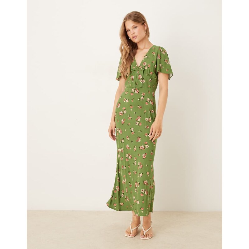 Nobodys Child Faith bow front midi tea dress in green floral