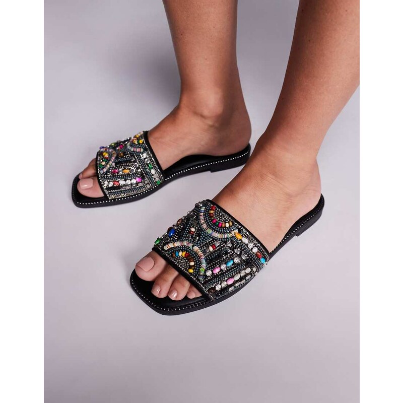 Azalea Wang embellished flat sandals in black 107496230