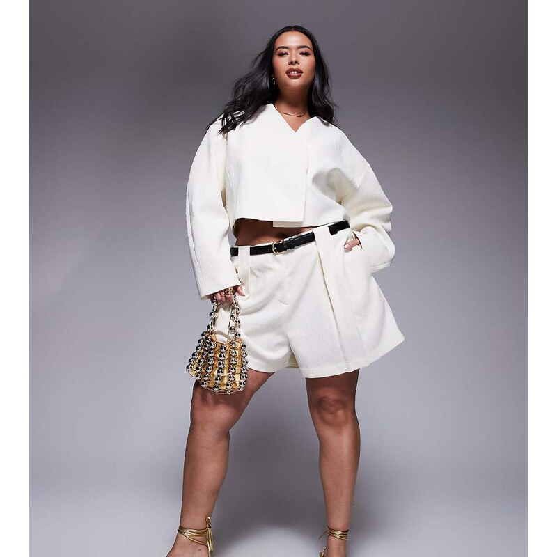 ASOS DESIGN Curve tailored textured shorts with belt co-ord in