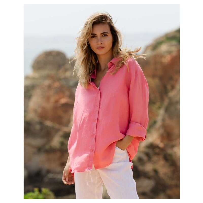 Magic Linen Lněná košile s dlouhým rukávem CORSICA v barvě flamingo 107615185