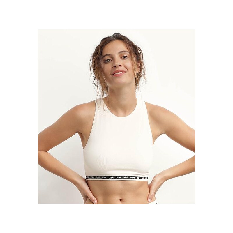 Krémová dámská sportovní podprsenka DIM Icons Wirefree Crop top