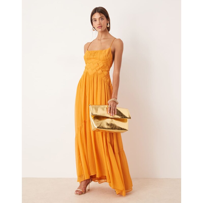 ASOS DESIGN ruched bust cami maxi dress with lattice waist
