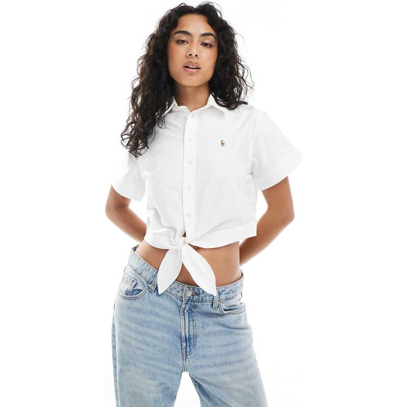 Polo Ralph Lauren cropped front tie shirt in white 107333987