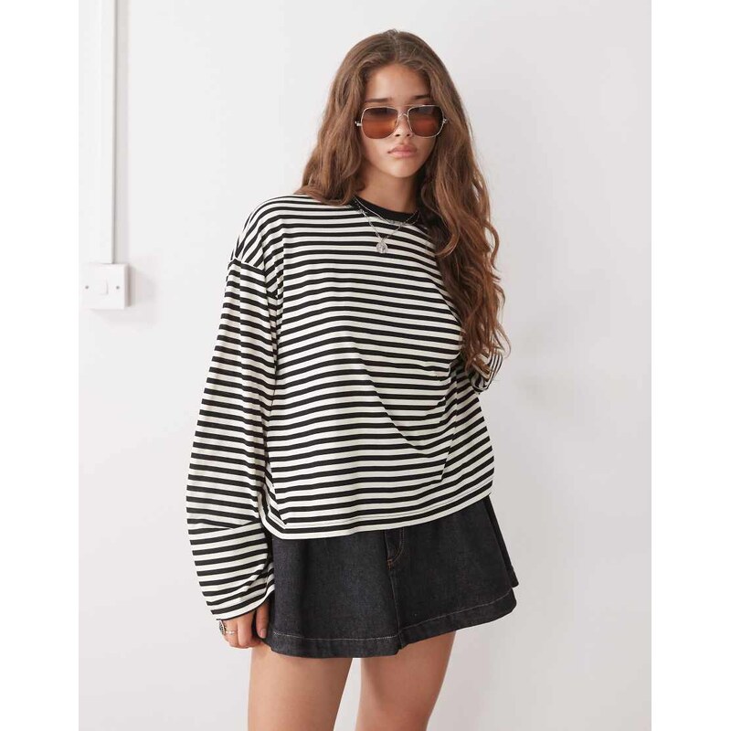 Lioness Bloom cotton blend long sleeve crew neck boxy t-shirt in