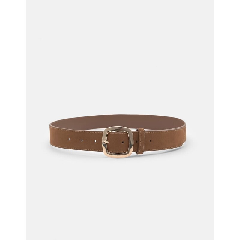 Pull&Bear faux suede belt with rounded buckle in brown 107944007