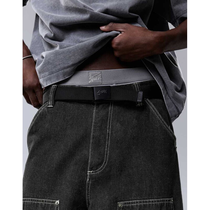 Pull&Bear fabric belt with black STWD buckle in black