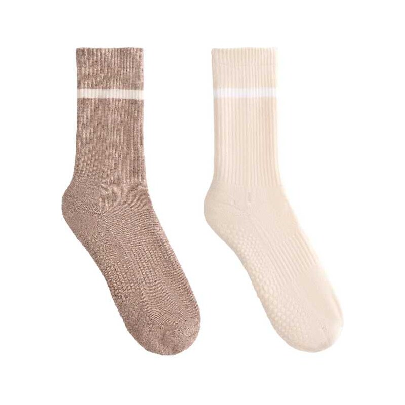 OYSHO 2 pairs of classic cotton blend yoga and pilates socks in tan 107334283
