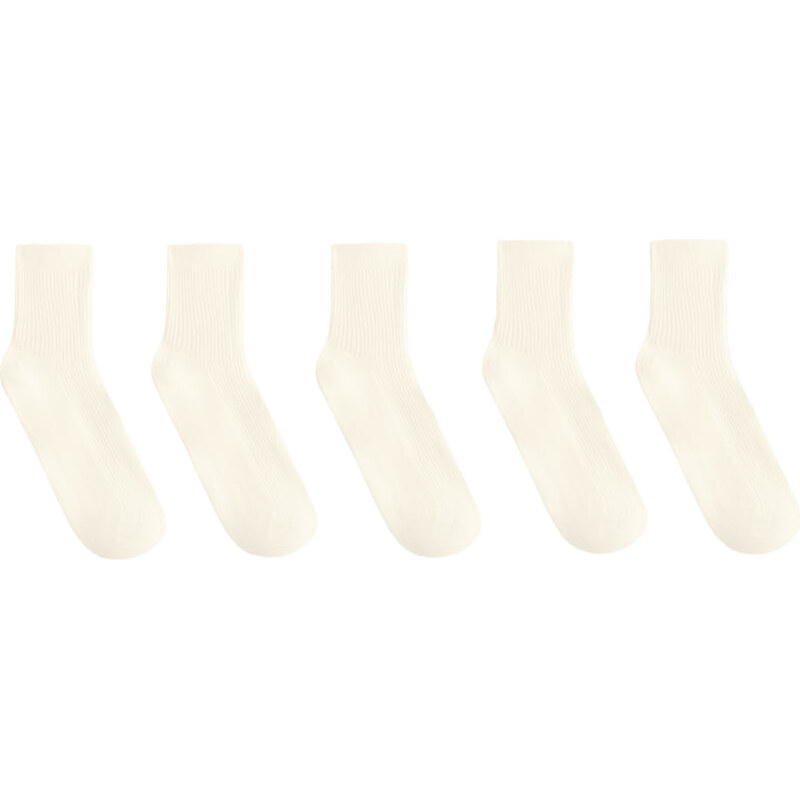 OYSHO 5 pairs of cotton blend quarter socks in pale ecru-Neutral 107334311