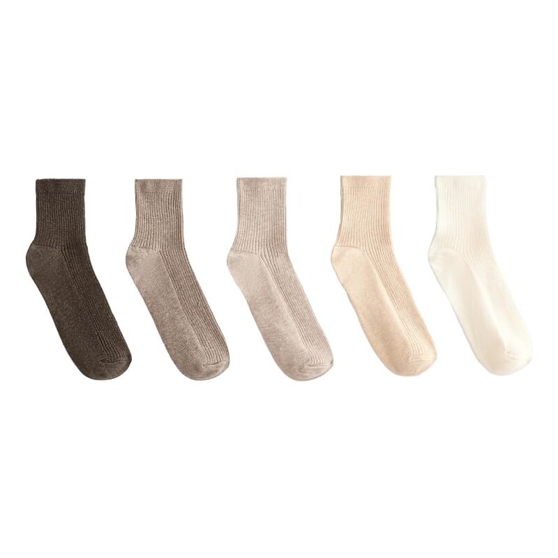 OYSHO 5 pairs of quarter socks with cotton in sand melange-Brown 107334313