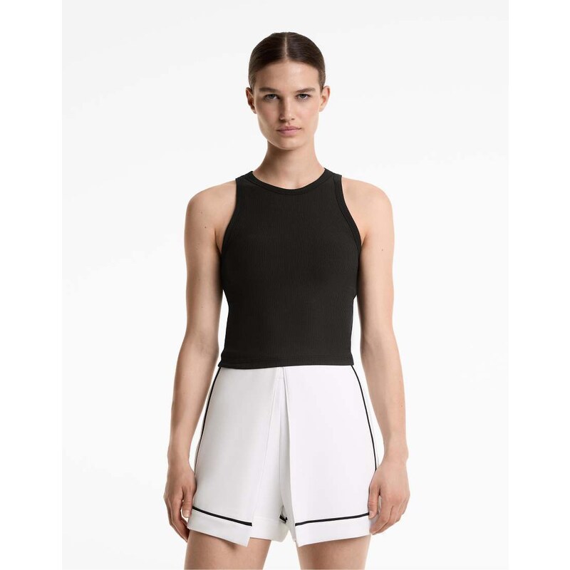OYSHO ribbed modal blend long tank top in black
