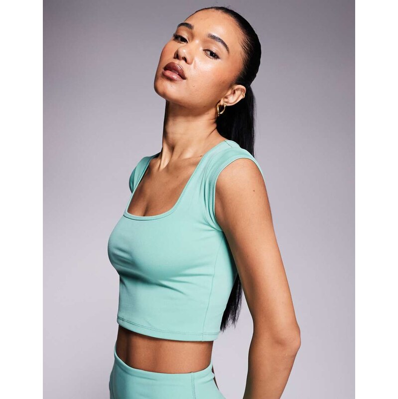 4505 active square neck cap sleeve top in matcha green 115513588
