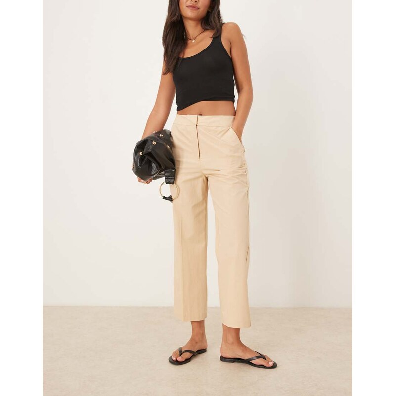 Mango wide fit trousers with pleat in cream-Neutral 107334347