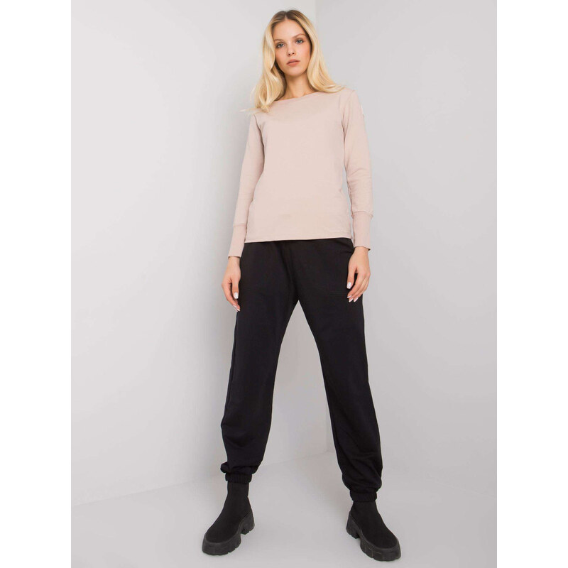 RUE PARIS Černo-béžový dámský komplet trička a tepláků -black-beige 109688132