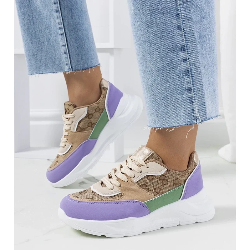 Gemre Beige and purple womens sneakers Elyne 106989905