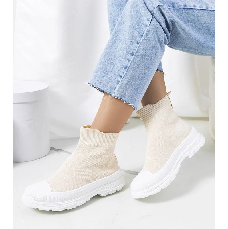 Gemre Beige Mickey High-Top Sneakers