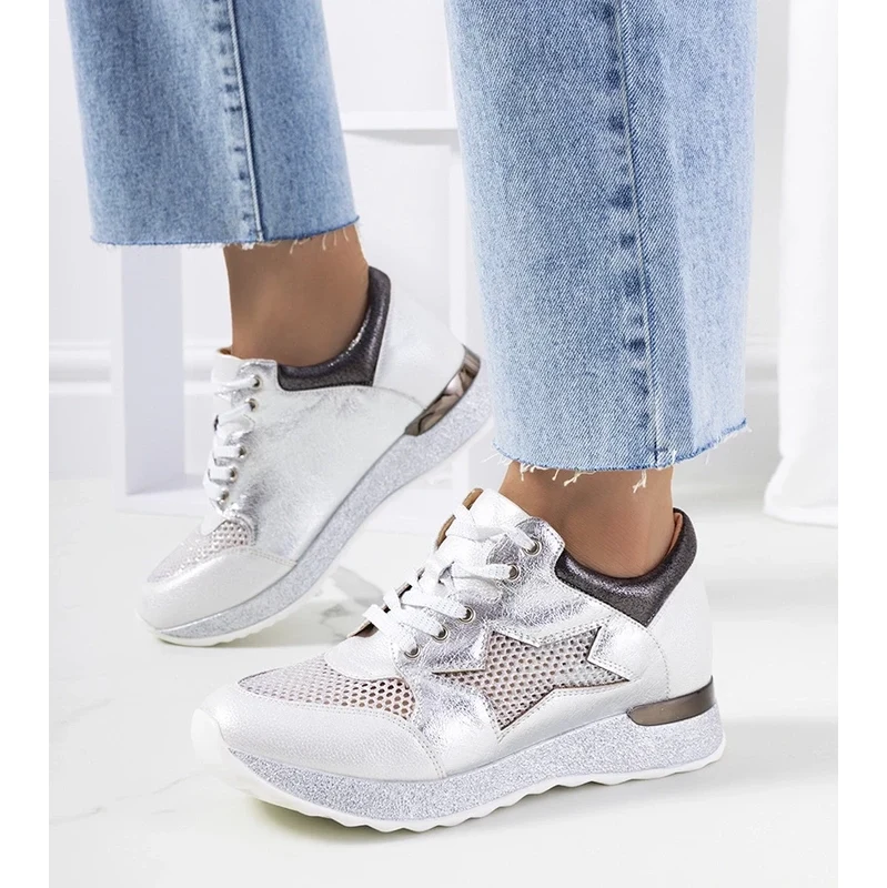 Gemre White metallic lace-up perforated sneakers Torres