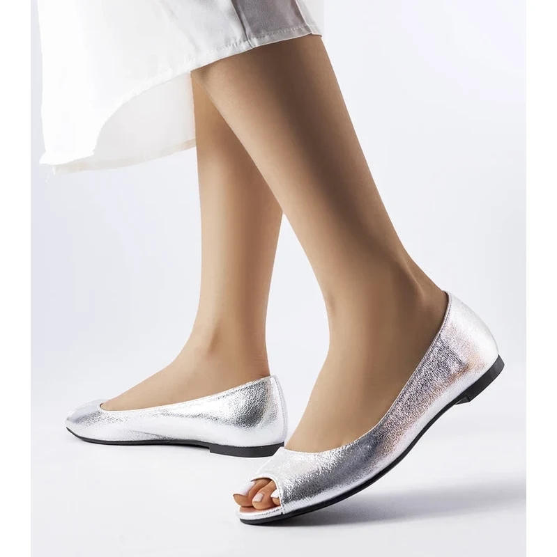 Gemre Silver Metallic Ballet Flats Trieux 106990289