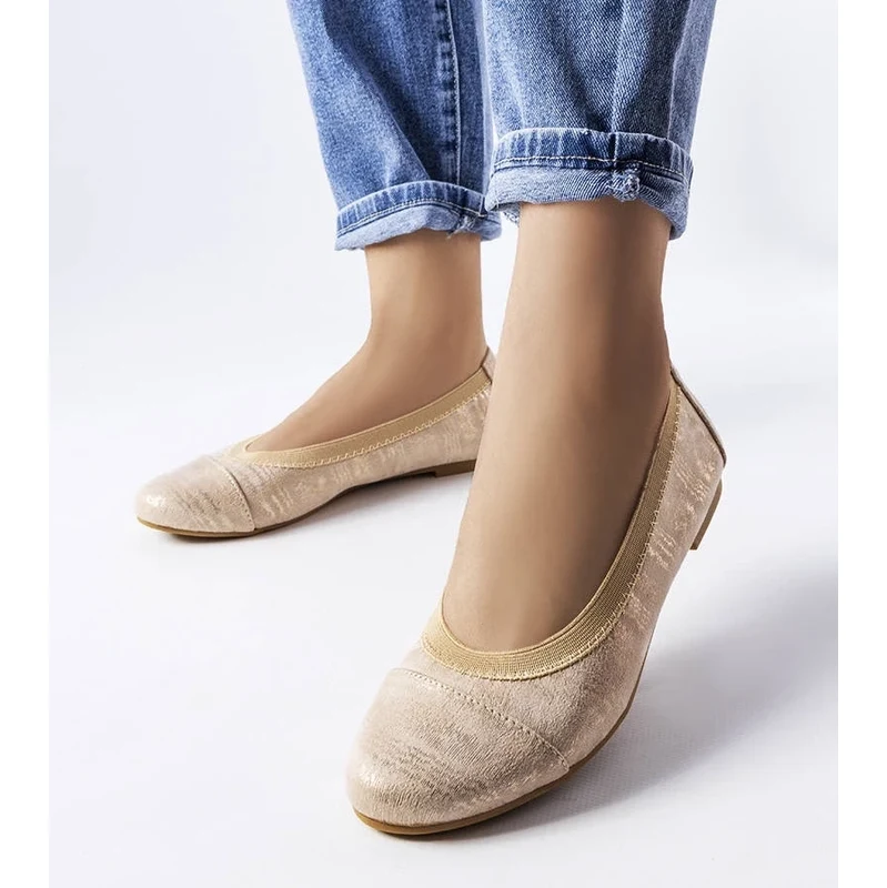 Gemre Beige Metallic Crummit Ballet Flats 106990295