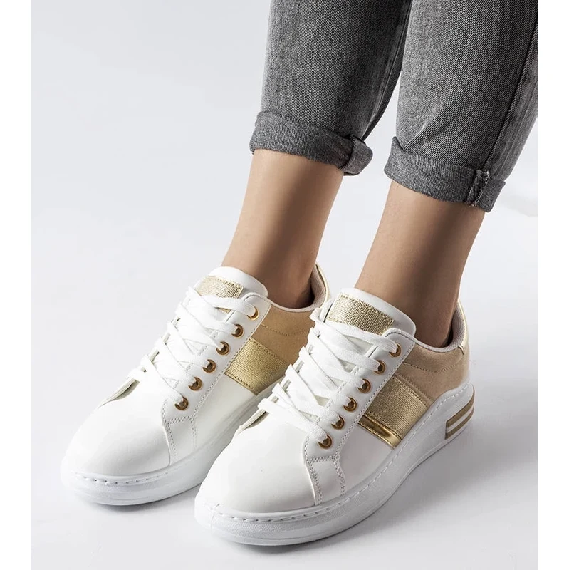 Gemre White sneakers with beige inserts Deans 106990315