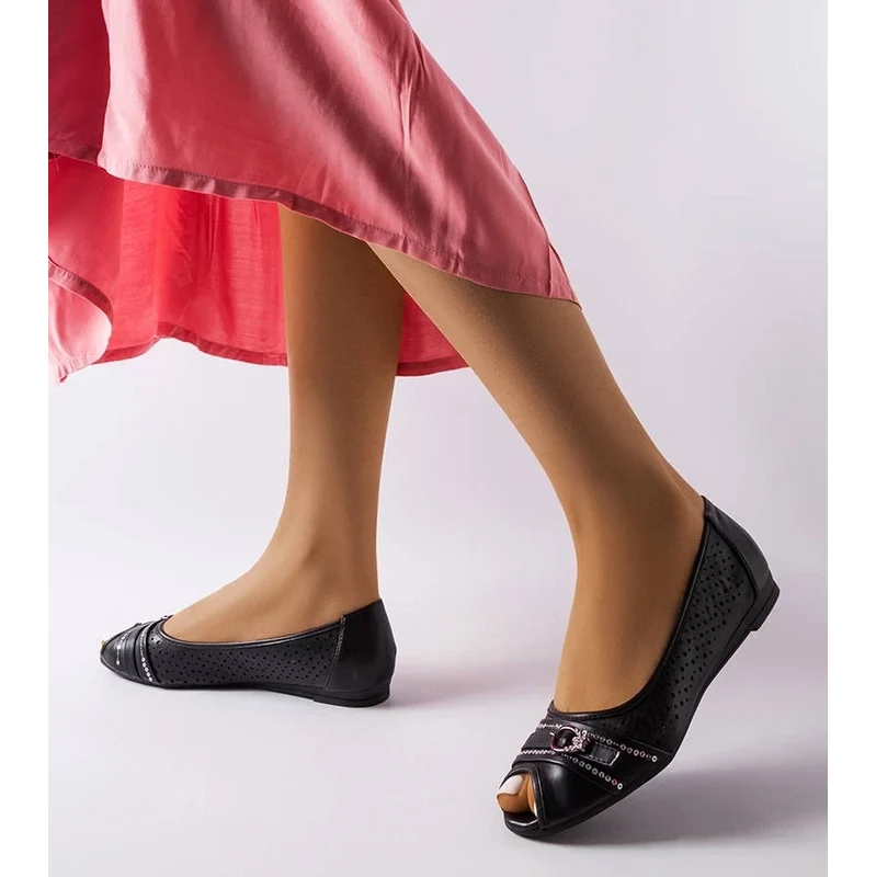 Gemre Black lace ballet flats with rhinestones Creek 106990355