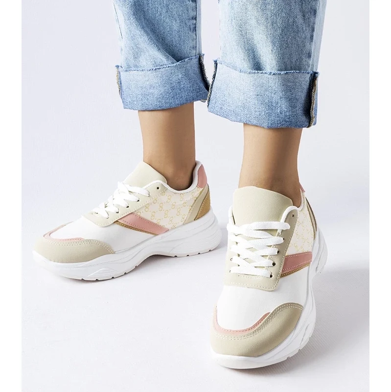 Gemre Beige and white sneakers with a golden accent duffy 106990422